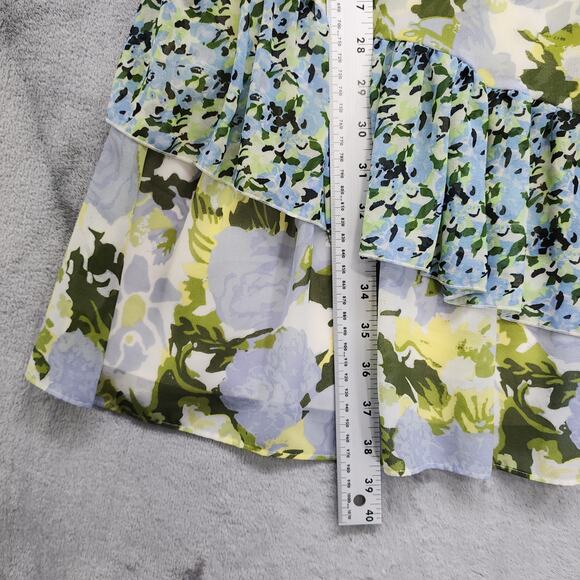 GIANNI BINI Dress Size‎ L Blue Green Misty Floral Sleeveless Ruffled Dress Party - Picture 8 of 9